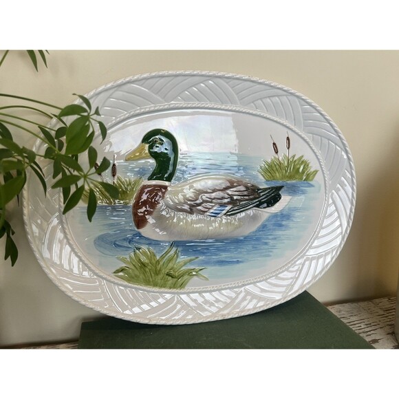 Vintage 1982 Otagiri Mallard Duck Serving Platter Tray / Farmhouse /16” x 12” - Picture 1 of 9